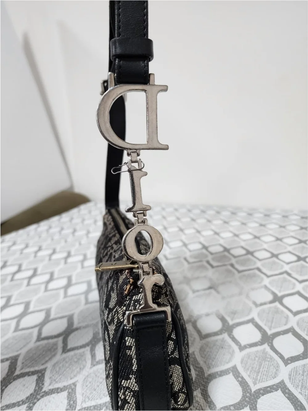 CHRISTIAN DIOR Monogram Shoulder Bag Pochette Black/Grey